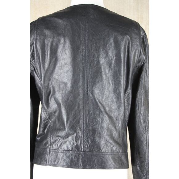 Theory Black Leather Fida Crop Front Zip Biker Jacket Size Large $815 Womens Sz - Picture 4 of 10